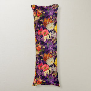 Elegant purple yellow floral pattern body pillow