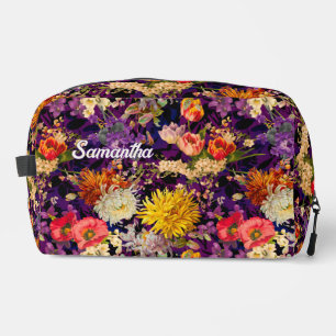 Elegant purple yellow floral pattern dopp kit