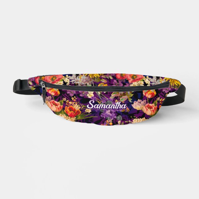 Elegant purple yellow floral printed  fanny pack (Front)