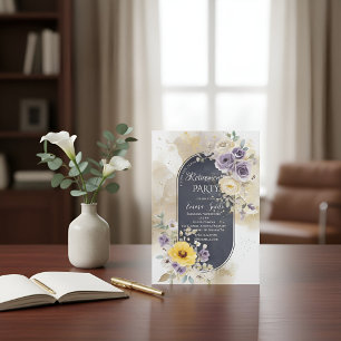 Elegant Purple Yellow Gold Floral Watercolor Retir Invitation