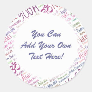 Elegant Purple Yoga Positions Word Cloud Pattern Classic Round Sticker