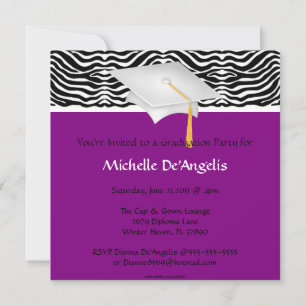 Elegant Purple Zebra Graduation Invitation