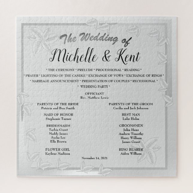 Élégant Puzzle Feuille en argent Mariage (Vertical)