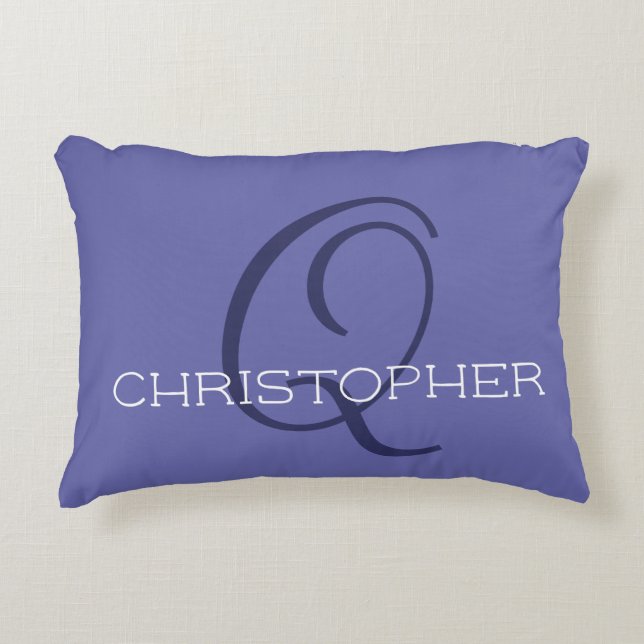 Elegant Q Initial Name Blue Stylish Chic Accent Pillow (Front)