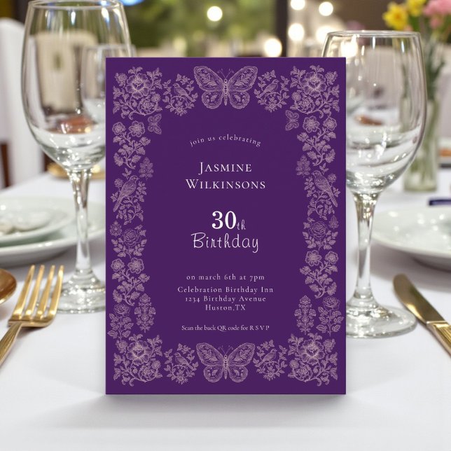 Elégant qr cod Floral Butterfly 30 Invitation d'an (Créateur téléchargé)