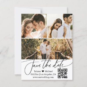 elegant qr code 3 photos collage save the date invitation