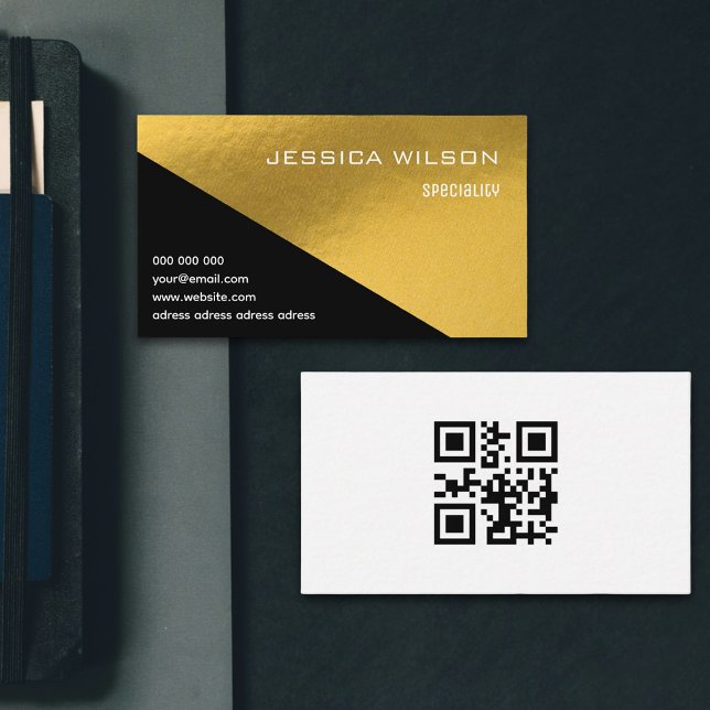 Elegant QR code black gold foil business card (Black and gold foil design for stylish business card)