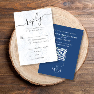 Elegant QR Code Blue Floral Classic Meal Choice RSVP Card