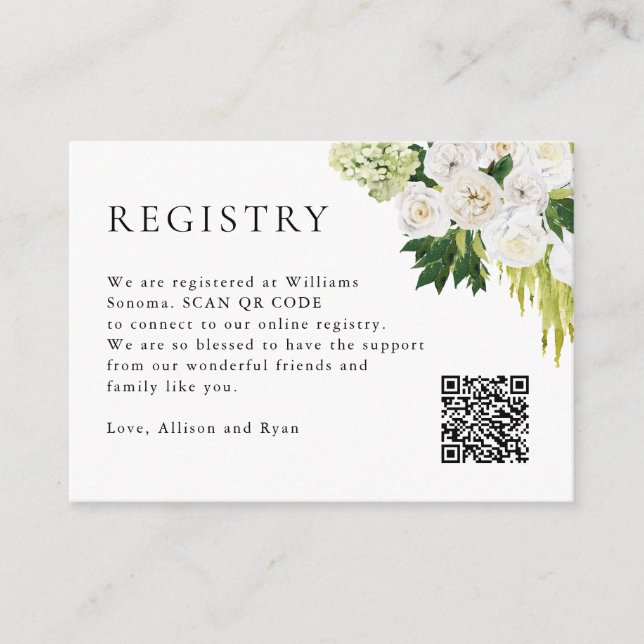 Elegant QR Code Botanical Wedding Registry Enclosure Card (Front)