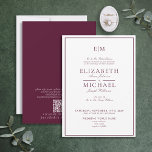 Elegant QR Code Burgundy Classic Monogram Wedding Invitation<br><div class="desc">Your wedding is one of the most important days of your life, so you want everything to be perfect. That includes your invitations! These Elegant QR Code Burgundy Classic Script Monogram Wedding Invitation are just what you need to set the tone for your special day. The luxurious gold design is...</div>