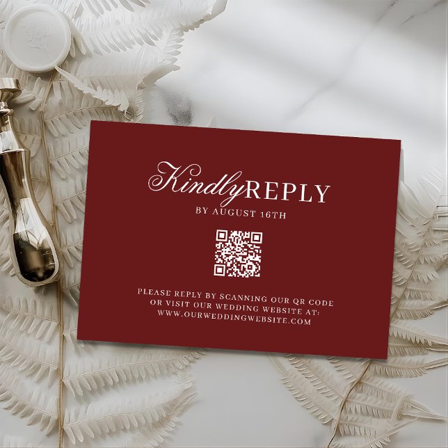 Elegant QR Code Burgundy Wedding RSV Card (Creator Uploaded)