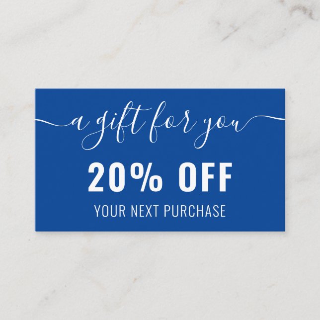 Elegant QR Code Business Promo Loyalty Blue White Discount Card (Front)