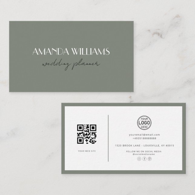 Elegant QR Code Card Social Grass Business Card (Front/Back)