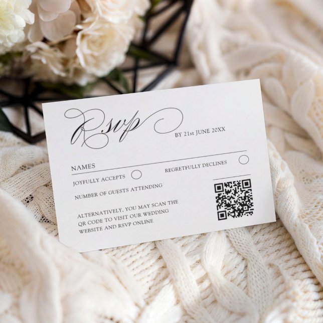 Elegant QR Code Classic Script RSVP Wedding Card (Creator Uploaded)