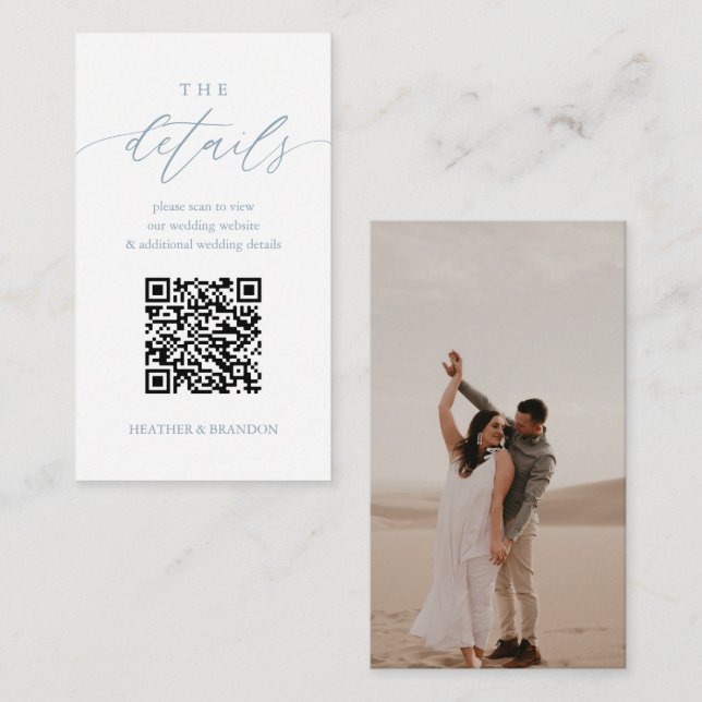 Elegant QR Code Dusty Blue Wedding Details  Enclosure Card (Front/Back)