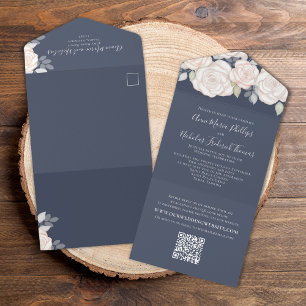 Elegant QR Code Floral RSVP Online Blush Roses  All In One Invitation