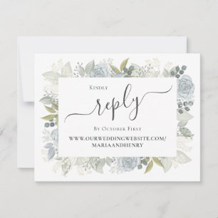 Elegant QR Code Floral RSVP Online Dusty Blue