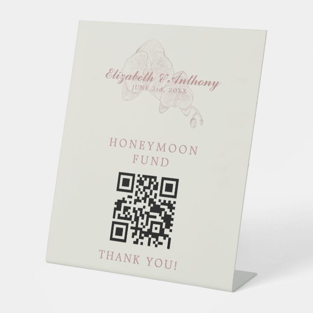 Elegant QR Code Honeymoon Fund Wedding Sign (Front)