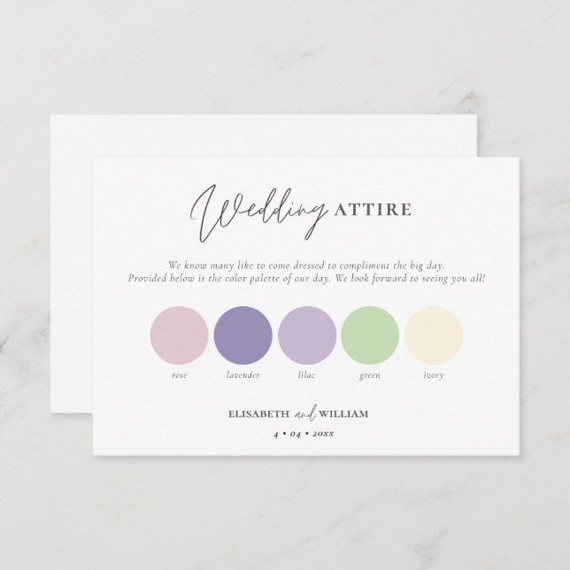 Elegant QR Code lilac rose Pastel Wedding attire Enclosure Card (Front/Back)