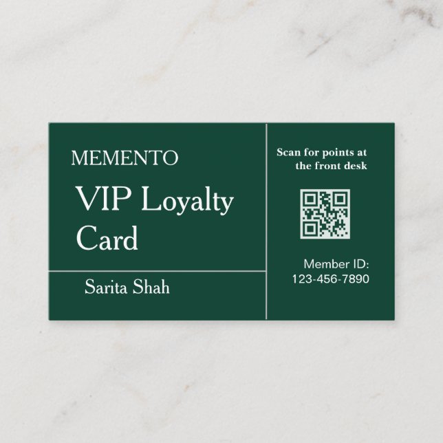 Elegant QR Code Loyalty Card in Emerald Mint  (Front)