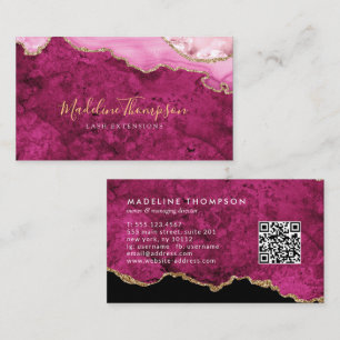 Elegant QR Code Magenta Pink Marble Agate Geode Business Card