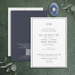 Elegant QR Code Navy Blue Classic Monogram Wedding Invitation<br><div class="desc">Your wedding is one of the most important days of your life, so you want everything to be perfect. That includes your invitations! These Elegant QR Code Navy Blue Classic Script Monogram Wedding Invitation are just what you need to set the tone for your special day. The luxurious gold design...</div>
