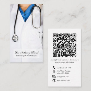 Elegant QR code OBGYN Obstetrician Gynecologist Bu Business Card