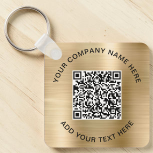 Elegant QR Code Promotional Gold Keychain