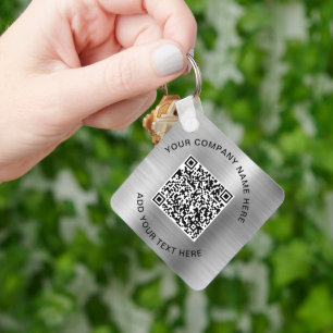 Elegant QR Code Promotional Silver Keychain