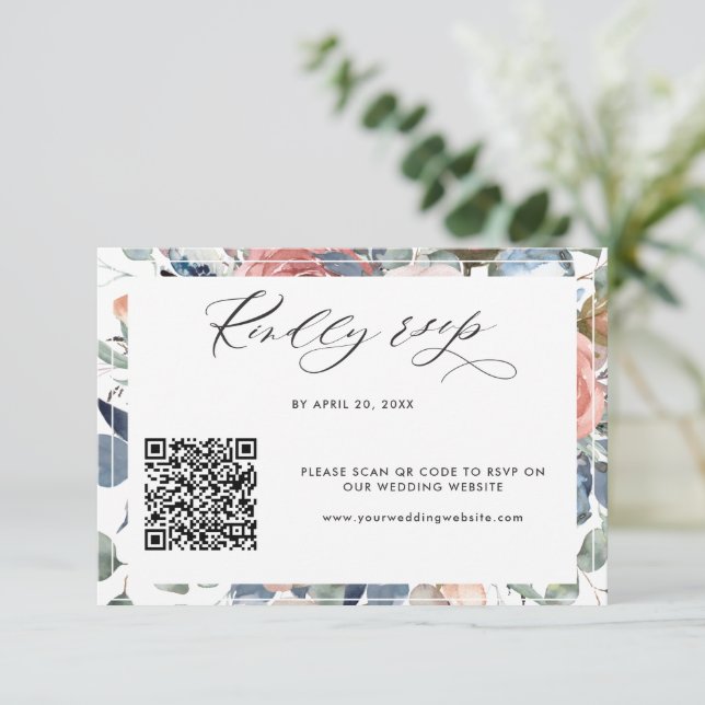 Elégant QR Code Rsvp Mariage en ligne Floral (Debout devant)