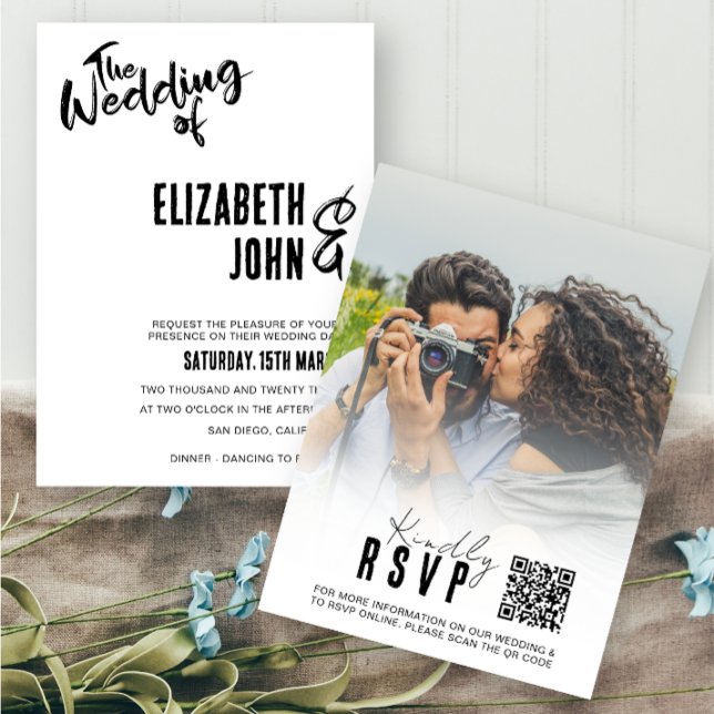 Elegant QR Code RSVP Minimalist Photo Wedding Invitation (Creator Uploaded)