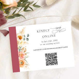 Elegant QR Code RSVP Peach and Burgundy Wedding Enclosure Card