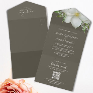 Elegant QR Code RSVP Simple Online White Magnolia All In One Invitation