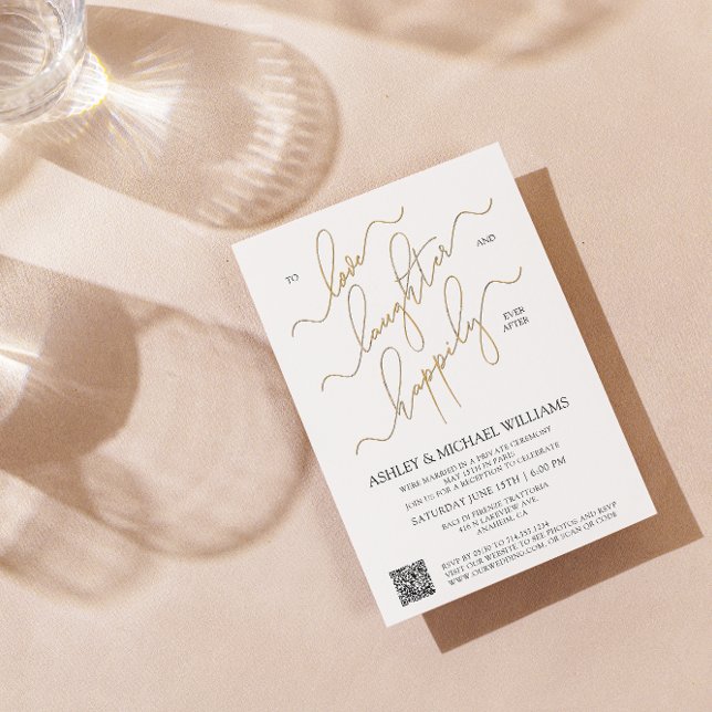 Elegant QR Code Script Happily Ever After Party Invitation (United in Love! Now, Let's Share Laughter and Happily Ever After. Join Our Celebration! 💕🎉)