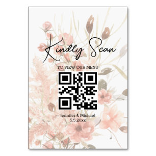elegant  qr code wedding menu botanical boho table number