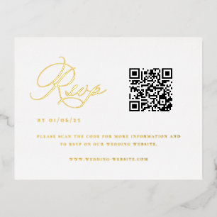 Elegant QR Code Wedding RSVP Foil Invitation Postcard