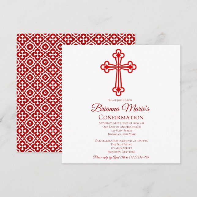 Elegant Quatrefoil Cross Confirmation Invitation (Front/Back)