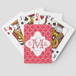 Elegant Quatrefoil Monogram - Red White Playing Cards
