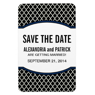 Elegant Quatrefoil Save the Date Magnet, Blue Magnet