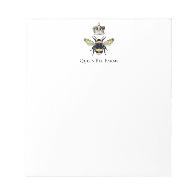 Elegant Queen Bee Crown Farm Apiary Notepad (Front)