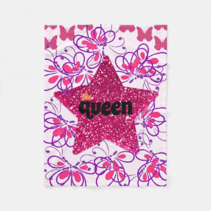 Elegant queen pink star fleece blanket