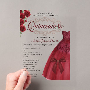 Elegant Quinceanera 15th Birthday Red Burgundy Acrylic Invitations