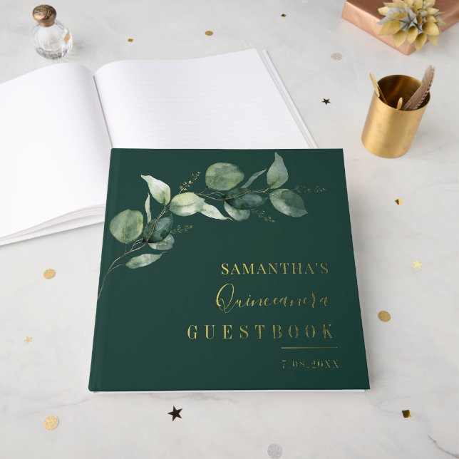 Elegant Quinceanera 15th Birthday Rose Gold Guest Book (Front Open)