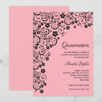 Elegant Quinceañera Black and Pink Invitations