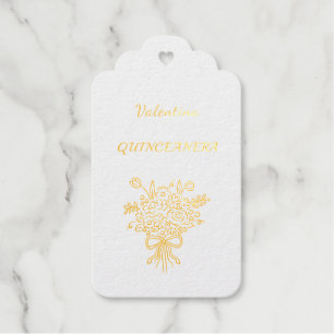 Elegant Quinceañera Floral Bouquet   Pink & White  Gift Tags