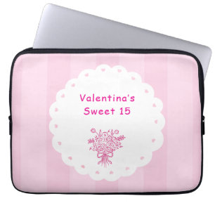 Elegant Quinceañera Floral Bouquet   Pink & White  Laptop Sleeve