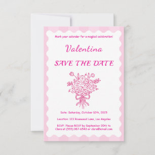 Elegant Quinceañera Floral Bouquet   Pink & White  Save The Date
