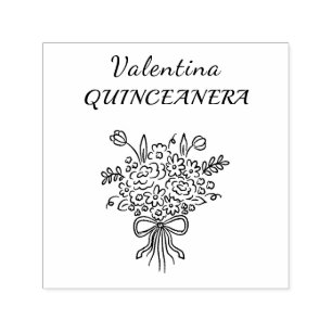 Elegant Quinceañera Floral Bouquet Pink & White Self-inking Stamp
