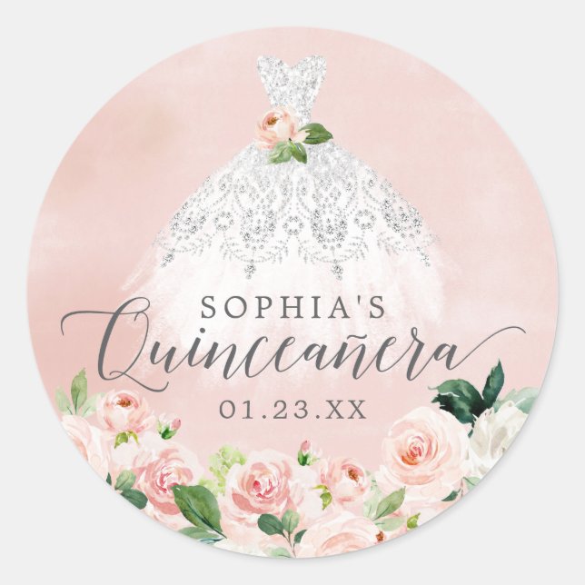 Elegant Quinceanera Floral Dress Classic Round Sti Classic Round Sticker (Front)