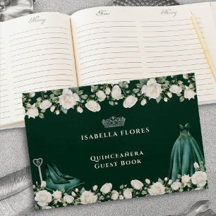 Elegant Quinceanera Floral Princess Dress Green Guest Book